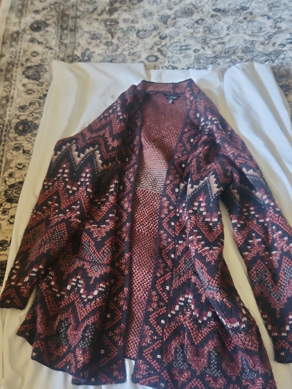 Lucky Brand Geometric Ikat Open Cardigan Sweater • Large